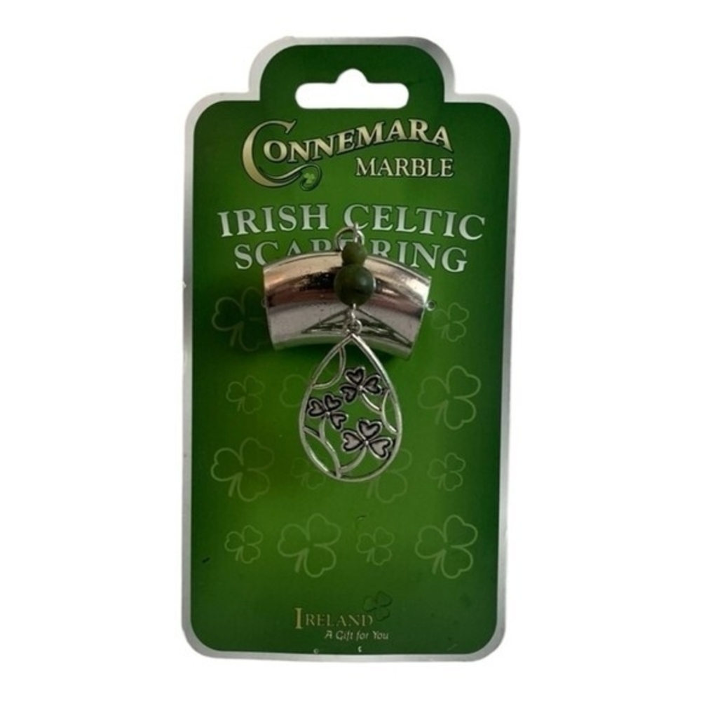 Connemara Marble Shamrock Scarf Ring Green Celtic Irish Handmade Ireland - Picture 2 of 3